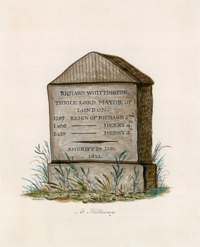 Highgate Hill, Whittington Stone (kağıt üzerinde wc) by English School