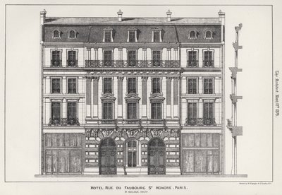 Otel, Rue Du Faubourg St Honore, Paris (gravür) by English School
