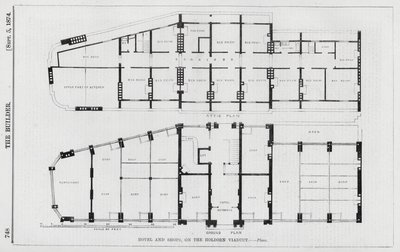 Otel ve Dükkanlar, Holborn Viyadüğü üzerinde (gravür) by English School