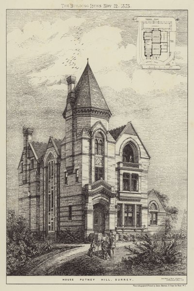 Putney Hill Evi, Surrey (gravür) by English School