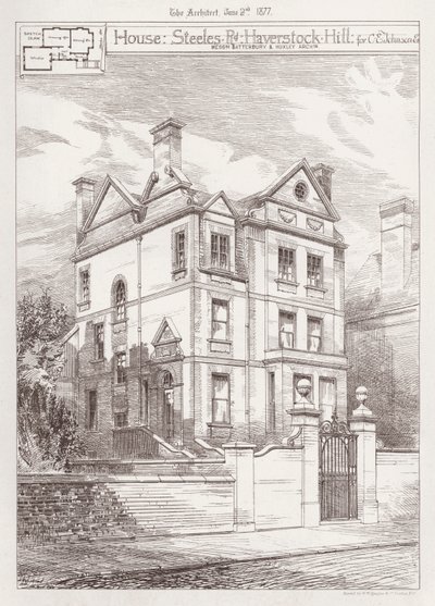 Ev, Steeles Yolu, Haverstock Tepesi, CE Johnson için (gravür) by English School