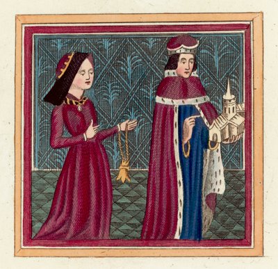 Gloucester Humphrey Duke ve ikinci eşi Eleanor Cobham (renkli gravür) by English School