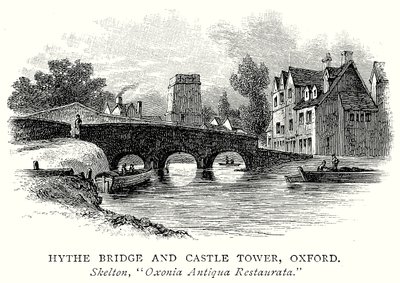 Hythe Köprüsü ve Kale Kulesi, Oxford (gravür) by English School