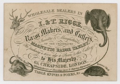 I & T Rigge, Razor Makers and Cutlers, ticari kart by English School