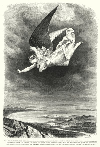Cennetin ortasında uçan başka bir melek gördüm, Vahiy XIV, 6, 7 (gravür) by English School
