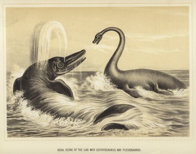 Ichthyosaurus ve Plesiosaurus ile Lias