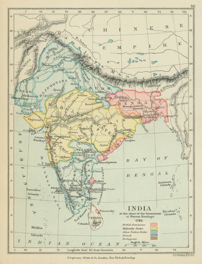 Warren Hastings Hükümetinin Son Döneminde Hindistan (renkli taş baskı) by English School