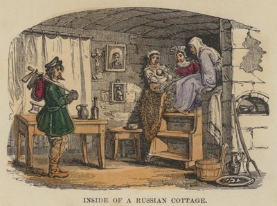 Bir Rus Kulübesinin İçi (renkli gravür) by English School