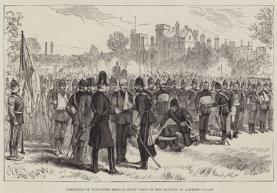 Lambeth Sarayı Arazisinde Gönüllü Tıbbi Personel Kolordusunun Teftişi (gravür) by English School