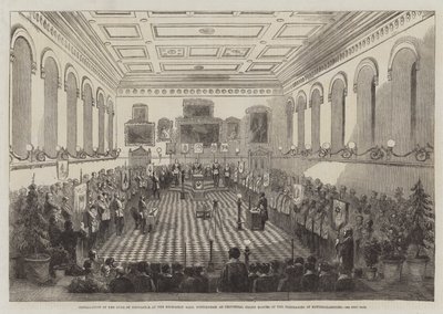 Nottinghamshire Masonlarının Eyalet Büyük Üstadı olarak Nottingham Mekanik Salonunda Newcastle Dükü Kurulumu (gravür) by English School