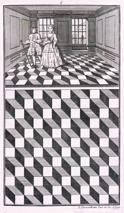 İç Mekan, Çeşitli Zemin Dekorasyonundan İllüstrasyon, John Carwitham, 1739, bw gravür by English School