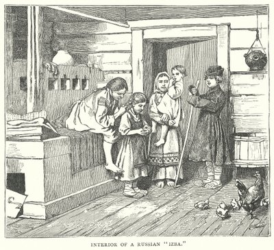 Bir Rus "Izba "sının içi (gravür) by English School