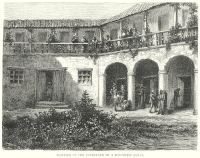 Bir Bolognese Evinin Avlusunun İç Mekanı (gravür) by English School