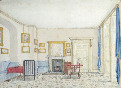 Curzon Caddesi'ndeki iç mekan, c.1830 (kağıt üzerinde kalem ve mürekkepli tuvalet) by English School