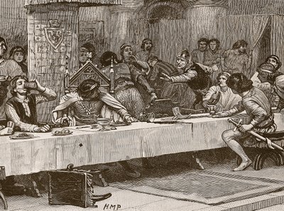 Araya Giren Balliols Noel Yemeği, Cassells Illustrated History of England'dan bir çizim (sepya fotoğrafı) by English School