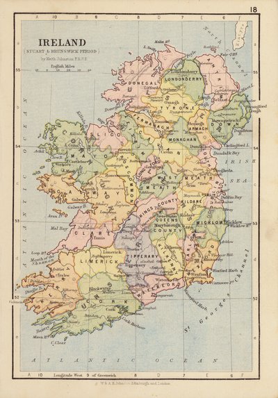 İrlanda, Stuart ve Brunswick Dönemi (renkli lito) by English School