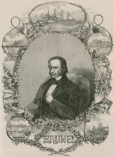 Isambard Kingdom Brunel, bazı başarılarıyla çevrili by English School