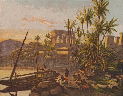 Philae Adası, Mısır (renkli taş baskı) by English School