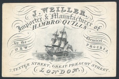 J Weiller, Hambro Quills, 2 Tenter Street, ticari kart ithalatçısı ve üreticisi by English School