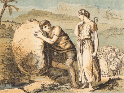 Jacob ve Rachel (renkli gravür) by English School