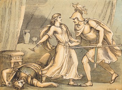 Jael ve Sisera (renkli gravür) by English School
