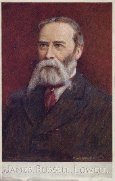 James Russell Lowell (1819-1891), Amerikalı şair ve diplomat (renkli taş baskı) by English School