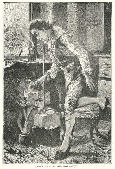 James Watt Atölyesinde (gravür) by English School