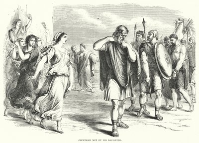 Jephthah kızı tarafından karşılandı (gravür) by English School