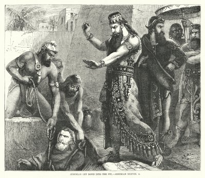 Yeremya Çukura indi, Yeremya XXXVIII, 6 (gravür) by English School