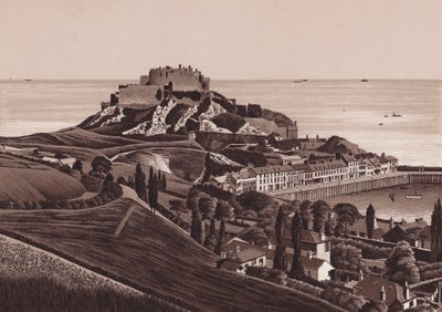 Jersey, Chanel Adaları: Orgueil Dağı Kalesi ve Gorey Limanı (lito) by English School