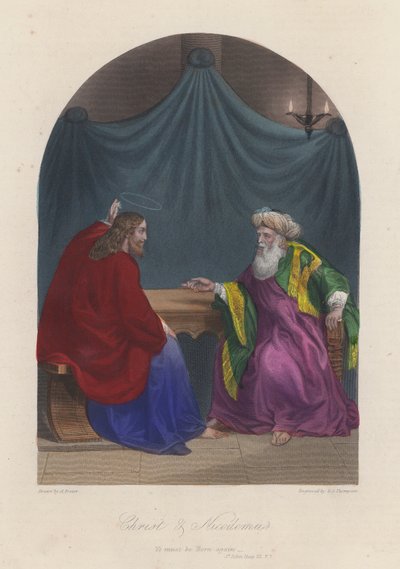 İsa Mesih ve Nikodim (renkli gravür) by English School