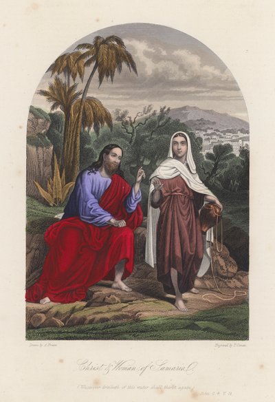 İsa Mesih ve Samiriyeli Kadın (renkli gravür) by English School