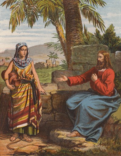 İsa Mesih ve Samiriyeli Kadın (renkli taş baskı) by English School