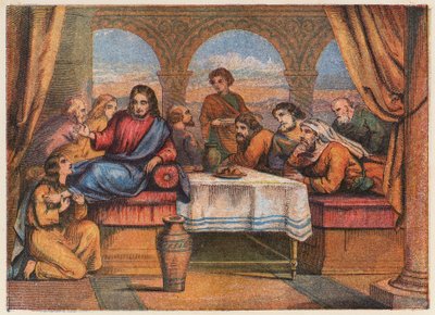 İsa Mesih, havarileri ve Mecdelli Meryem ile birlikte (renkli taş baskı) by English School