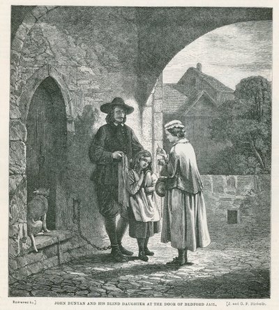 John Bunyan ve kör kızı Bedford Hapishanesinin kapısında by English School