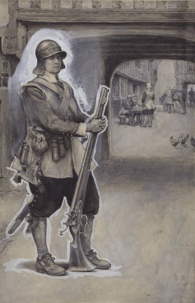 John Bunyan bir asker olarak (kağıt üzerinde guaj) by English School