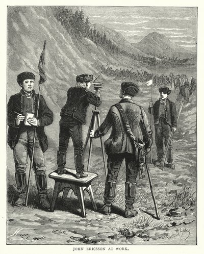 John Ericsson iş başında (gravür) by English School