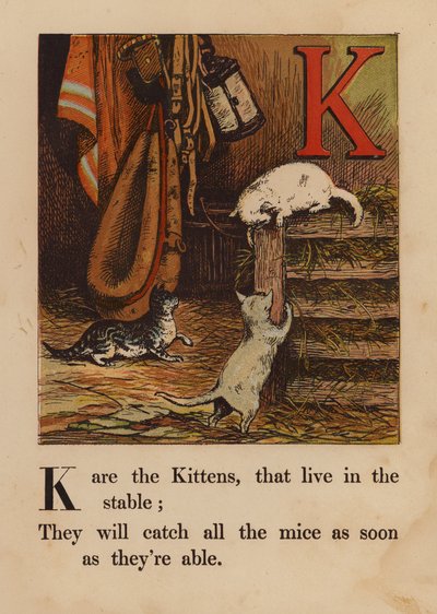 K, Yavru Kediler (renkli gravür) by English School