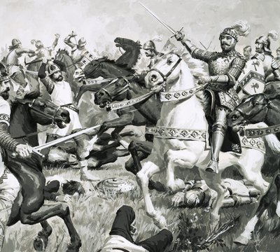 Kral Arthur Britanyalıları Saksonlara karşı ezici bir zafere taşıdı by English School