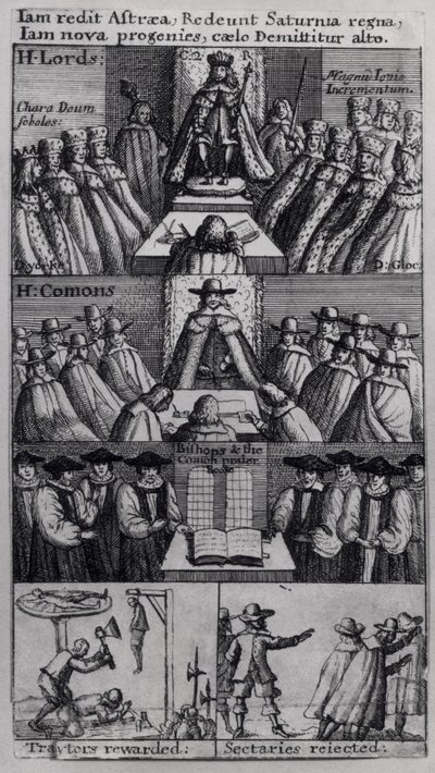 Kral II. Charles (1630-85), Parlamento Binası ile, 1660 by English School