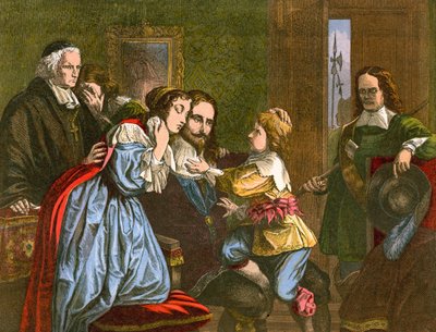 Kral I. Charles çocuklarına veda ederken (renkli gravür) by English School