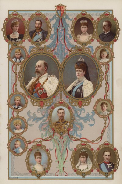 Kral Edward VII, Kraliçe Alexandra ve çocukları ve torunları (renkli taş) by English School