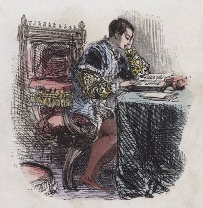 King Edward VI okuması (renkli gravür) by English School