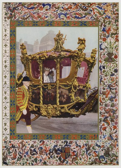 King George V ve Queen Mary, Eyalet Arabasına biniyor (renkli taş) by English School