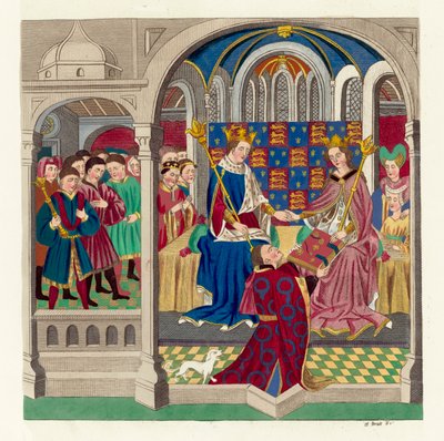 Kral Henry VI ve mahkemesi (renkli gravür) by English School