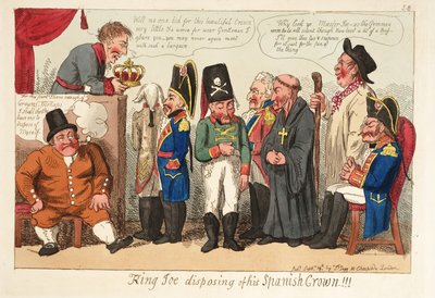 Kral Joe İspanyol tacını elden çıkarıyor!!! bar. 1808 (el renkli gravür) by English School