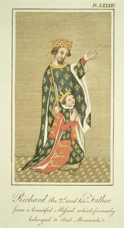 Kral II. Richard (1367-1400) ve babası Edward (1330-76) Kara Prens, The Complete View of the Complete View of the People of the People of England Cilt II, 1799 (renkli) by English School