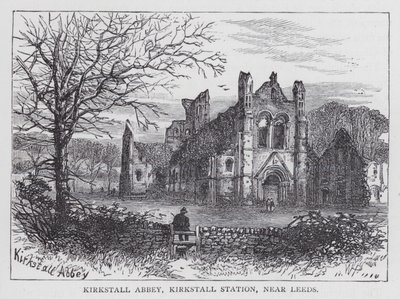 Kirkstall Manastırı, Kirkstall İstasyonu, Leeds yakınında (gravür) by English School