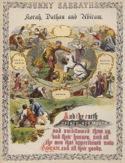 Korah, Datan ve Abiram (renkli gravür) by English School