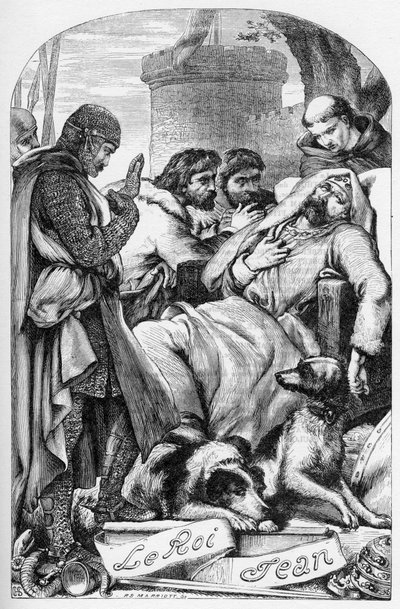 La Vie et la Mort du roi Jean (Kral John'un Yaşamı ve Ölümü) - (John Lackland) “” Works, William Shakespeare'i tamamlıyor”” 1866 - Bu baskının çizimleri ve genel biçimi Cassell'in resimli Shakespeare'inden ödünç alınmıştır, bar by English School